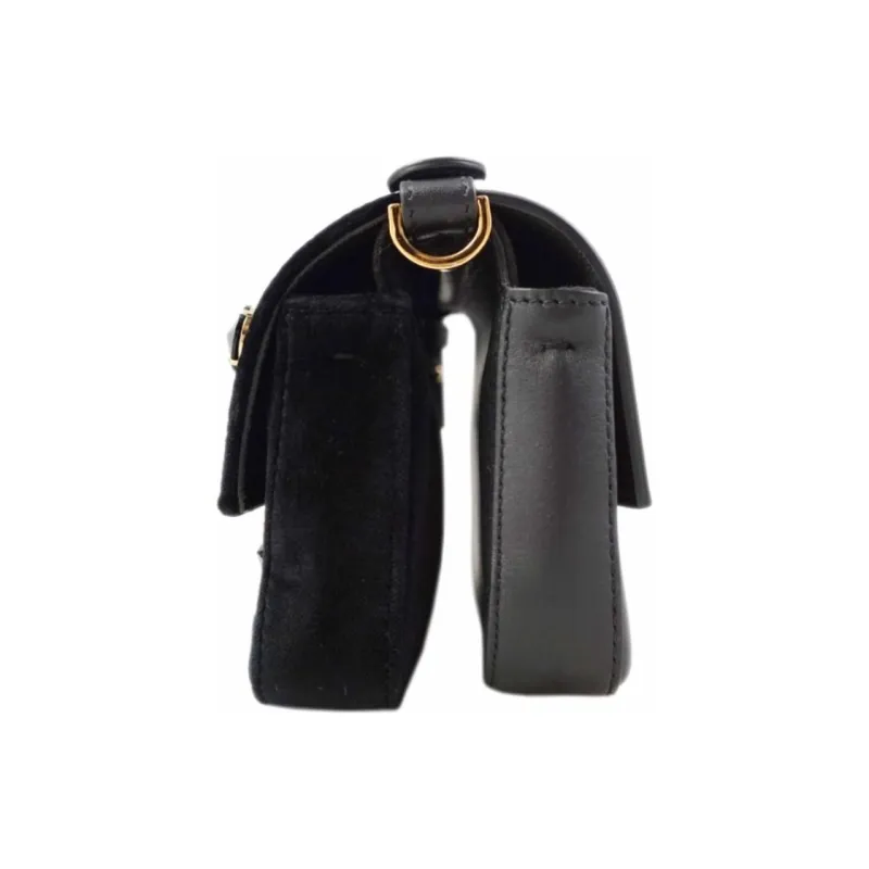 FENDI Leather With Velvet Crossbody Bag Shoulder Bag Extra Mini Women's Black-1