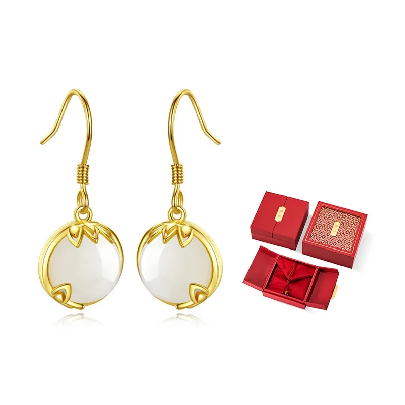 Mom's Gift Hetian Jade Earrings Pale Greenish White Jade Women's-2