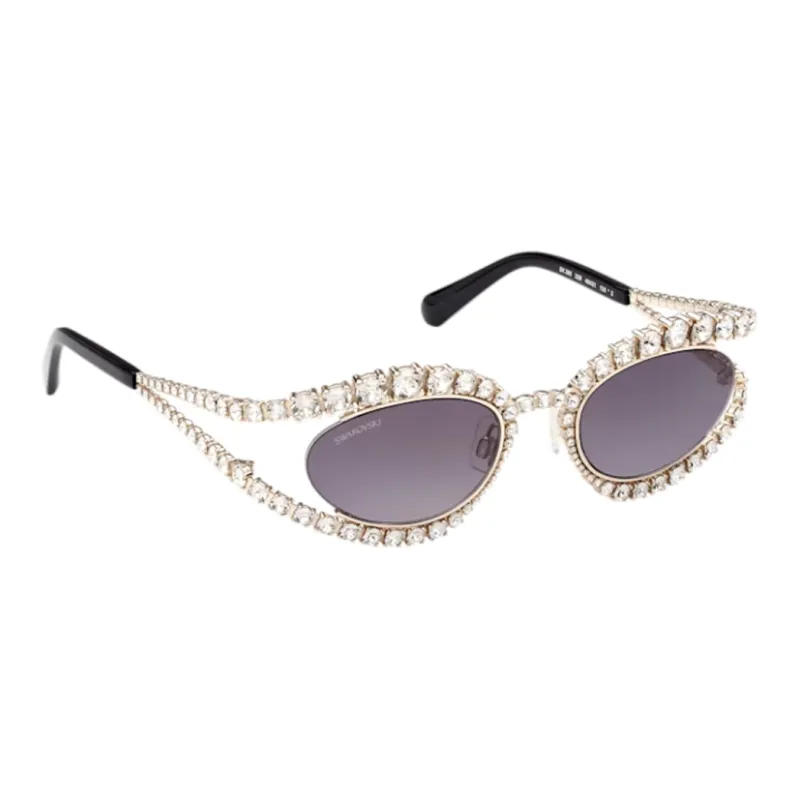 Swarovski Metal Faux Crystal Irregular Shape Sunglasses Women's Gold-7