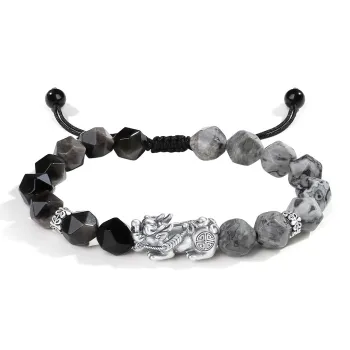 YINCHIE Obsidian S999 Fine Silver Beaded Bracelet Men's