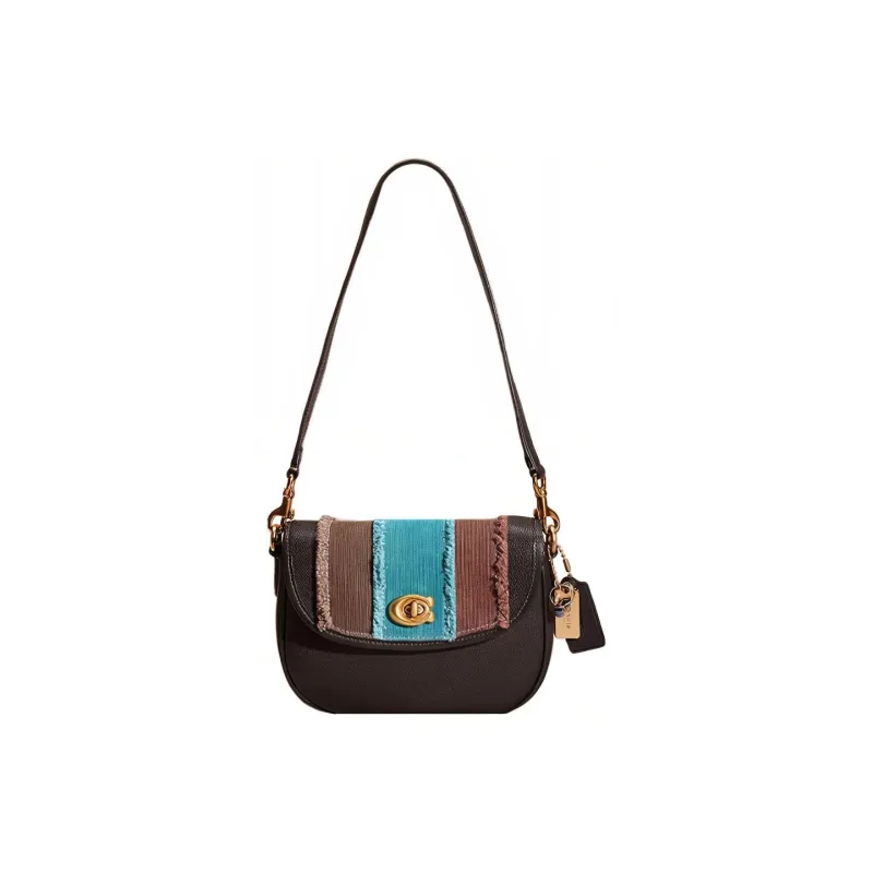 COACH Willow Leather Saddle Bag, Shoulder Bag Small Size Women's Black-0