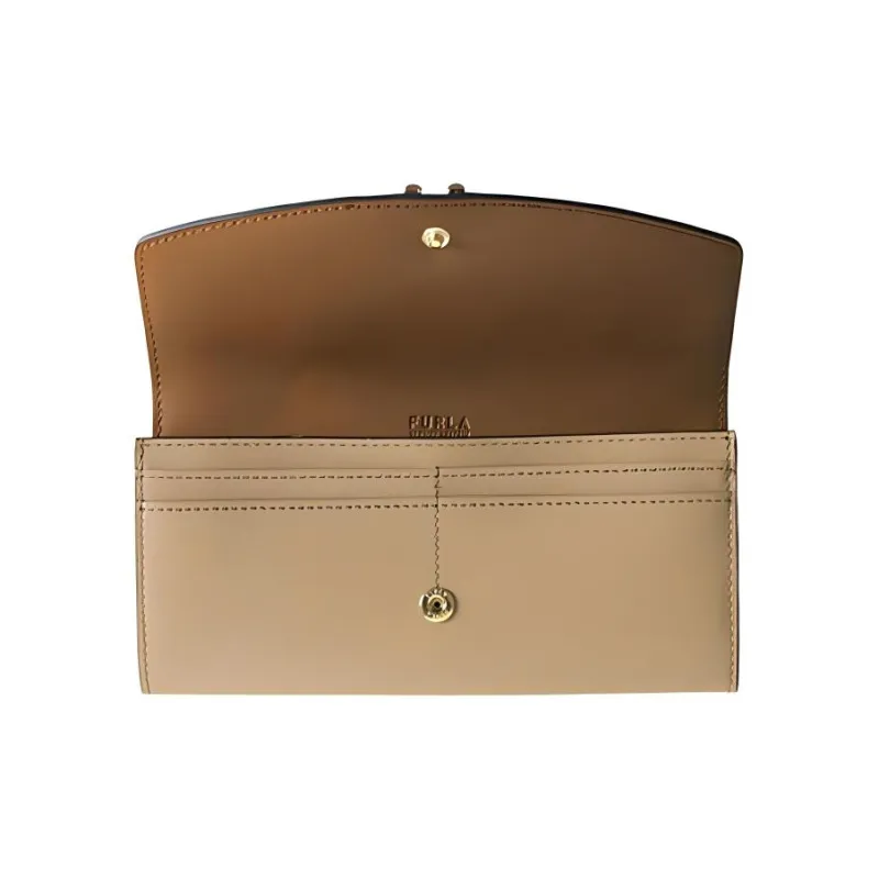 Furla Grained Leather Patchwork Calfskin Wallet Extra Large Women's Splitz Orange/Gray/Cognac Brown-1