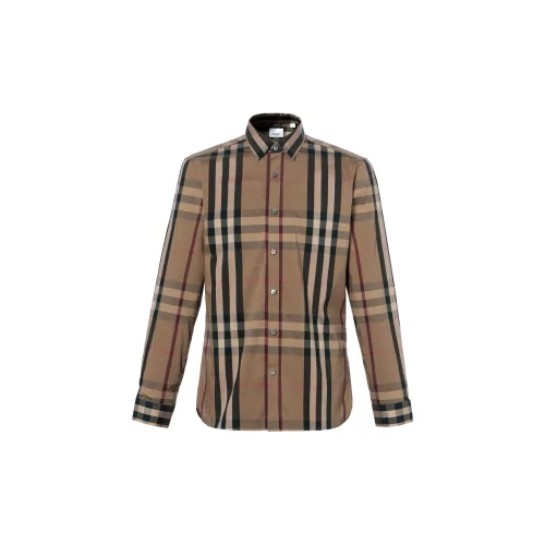 Burberry Check Point Collar Single-Breasted Long Sleeve Shirt Brown