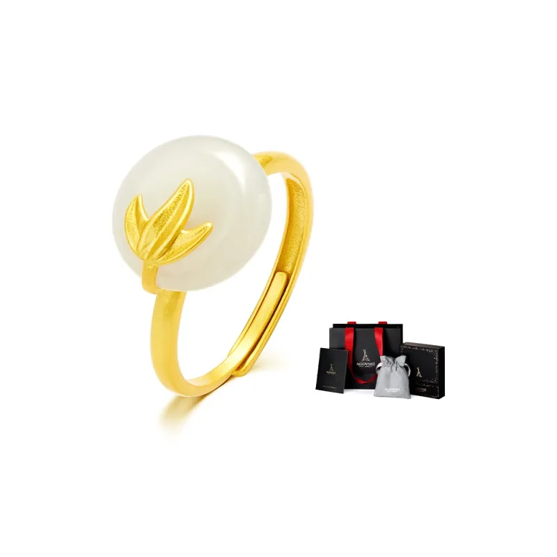 AGOVSKI Hetian Jade Rings Pale Greenish White Jade Women's-2