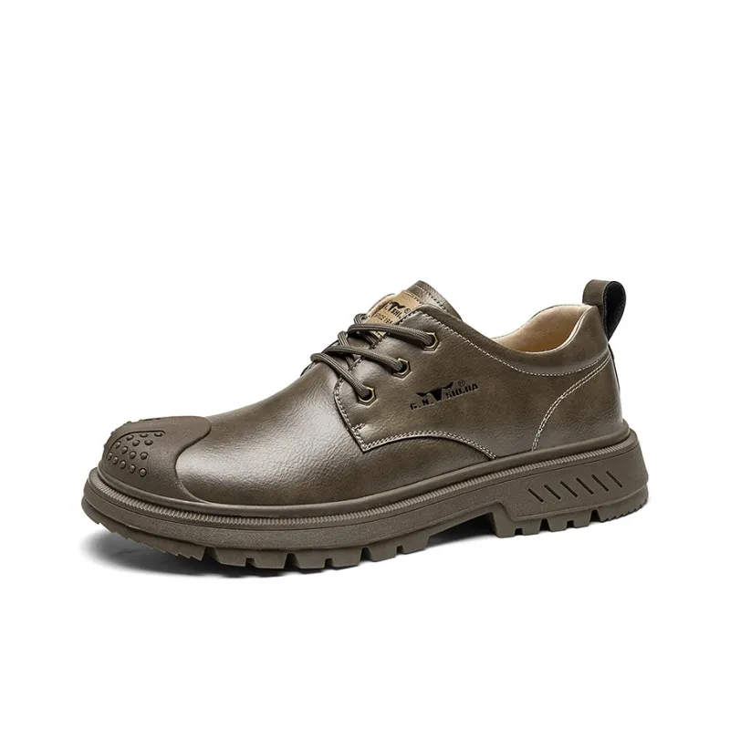 G.N.SHIJIA Men's Casual Shoes Men Low Top Khaki/Red Brown-1