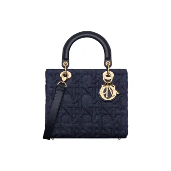 DIOR Lady Dior Denim Fabric Lady Dior Bag, Shoulder Bag, Crossbody Bag, Handbag Medium Size Women's Blue