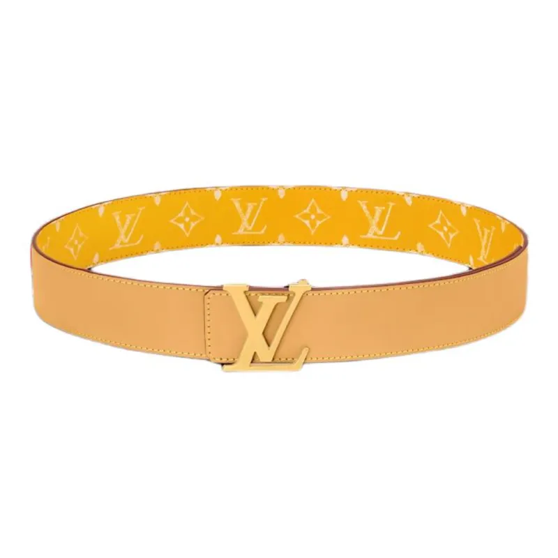LOUIS VUITTON 24 Early Spring Logo Leather Belts Men's Yellow Width: 4cm-1