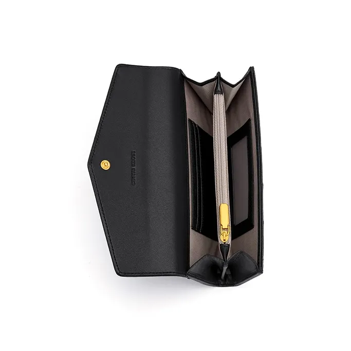 Simvay Clos Cow Split Leather Bonded Microfiber Synthetic Leather Wallets Card Holders Women's Black-4