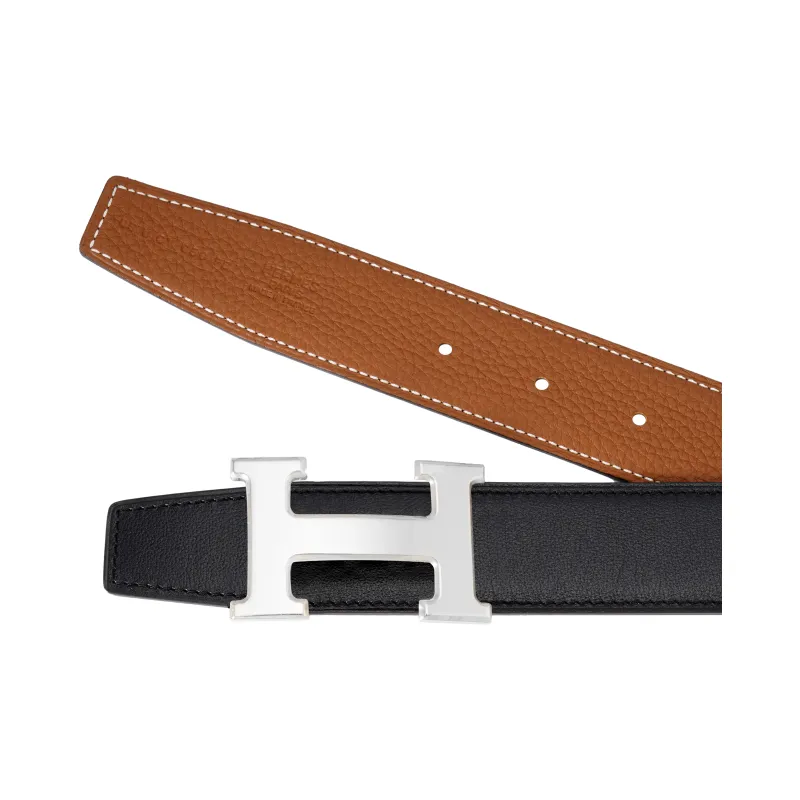 HERMES Cow Leather Belt Men's Black/Gold Width 3.2cm - POIZON HERMES Cow Leather Belt Men's Black/Gold Width 3.2cm - POIZON