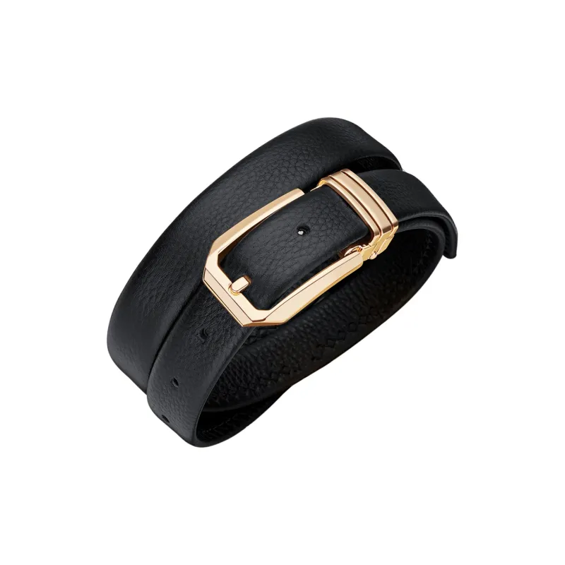 WilliamPOLO Cow Leather Leather Belts Women's Gold Buckle Black Strap 2.4cm Width-4
