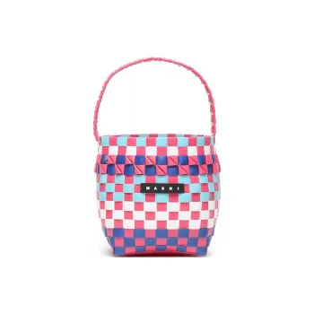 MARNI Polypropylene PP With Cow Leather Bucket Bag, One Shoulder Handbag Kids' Magenta/Blue/White