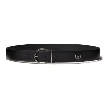 Valentino Letter Logo Pin Buckle Leather Belts Men's Black Width 3.5cm
