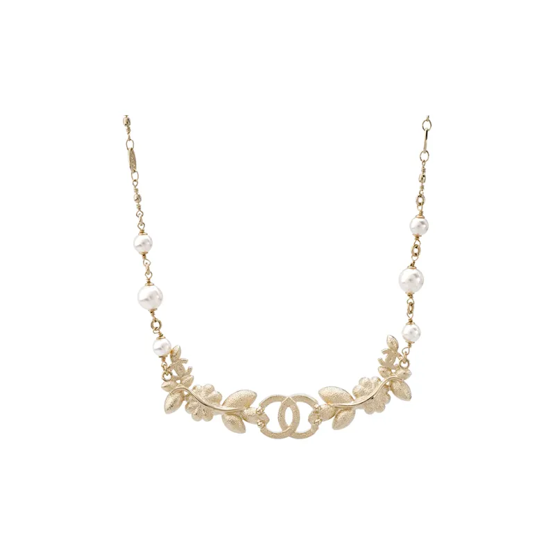 CHANEL Necklaces Unisex Gold/Light Brown/Pearl White-1