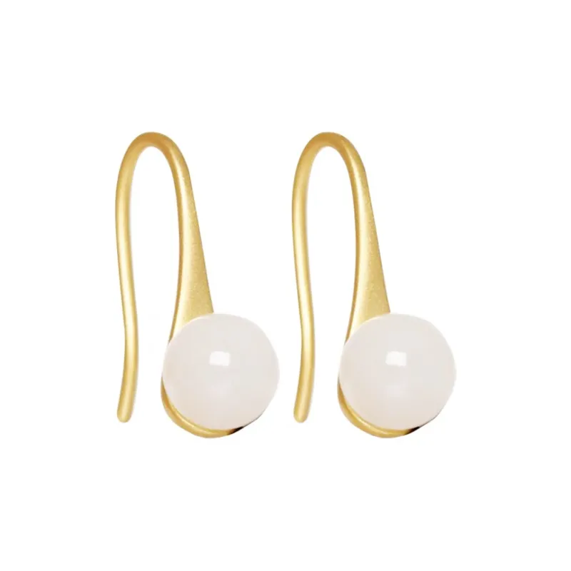 Xiaoyinjiang Hoop Earrings Jade Earring Pale Greenish White Jade Women's-0