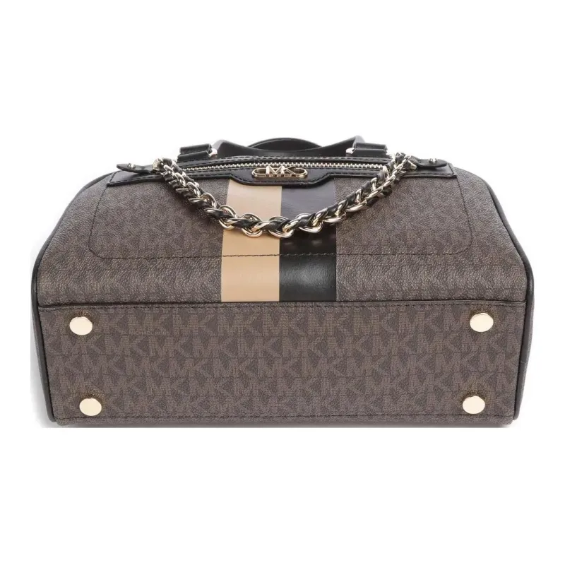 MICHAEL KORS Canvas With Leather Canvas Bag, Dome Bag, One Shoulder Crossbody, Portable Trumpets Women's Black & Umber-2