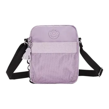Kipling Polyester Shoulder Bag, Crossbody Bag Small Size Unisex Joyful Pink Purple Striped Patchwork