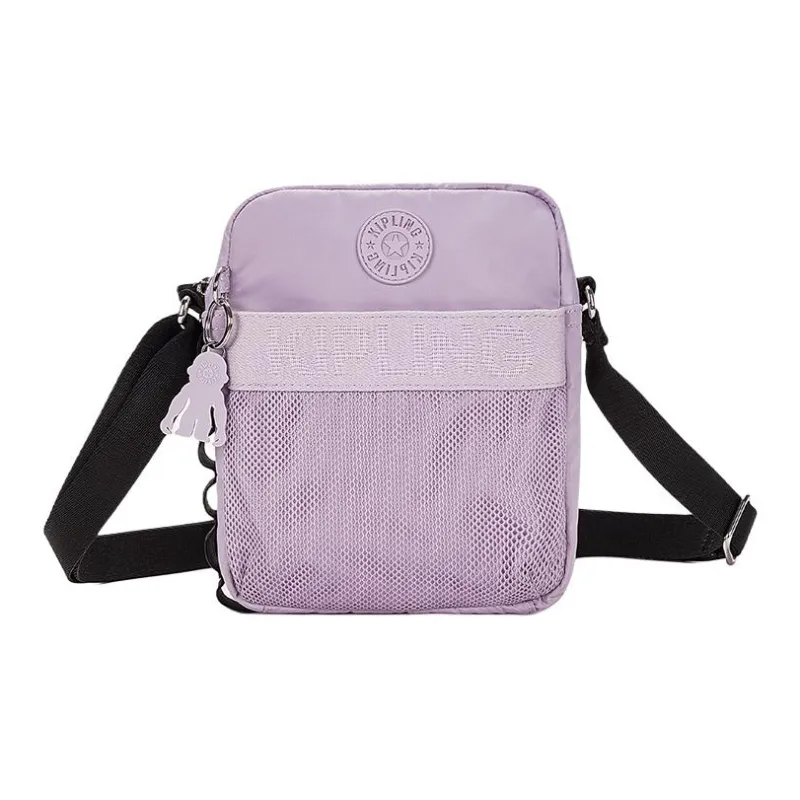 Kipling Polyester Shoulder Bag, Crossbody Bag Small Size Unisex Joyful Pink Purple Striped Patchwork-0
