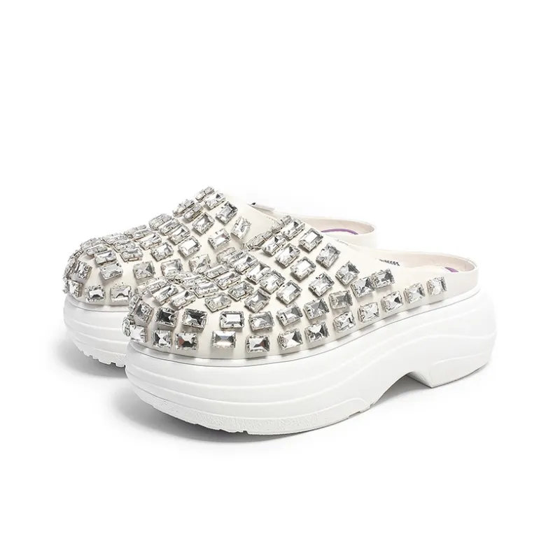 BLOCCO5 Rubber Sole Rhinestone Stud Abrasion Resistant Slip Resistant Wrap toe Slippers Women's-9