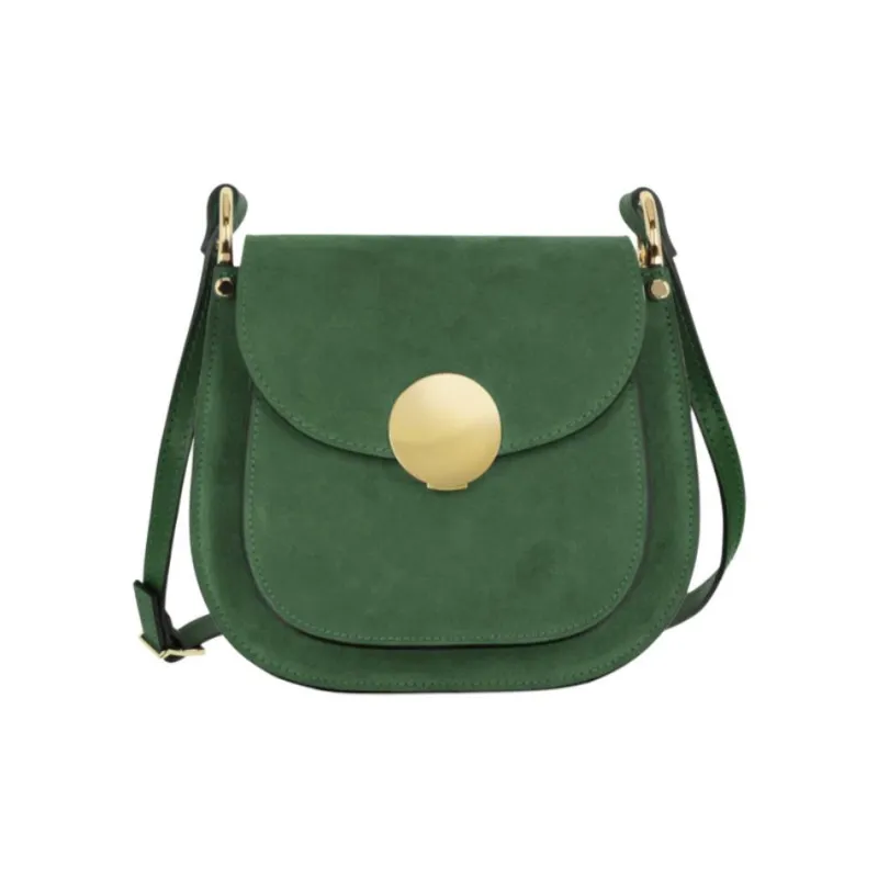 Le Parmentier Orchid Suede Smooth Leather Bonded Crossbody Bag Shoulder Bag Women's Dark Green-0
