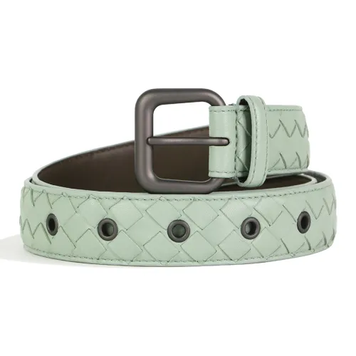 Bottega Veneta Double-Sided Woven Decoration Pin Buckle Leather Belts Unisex Green Width: 3cm