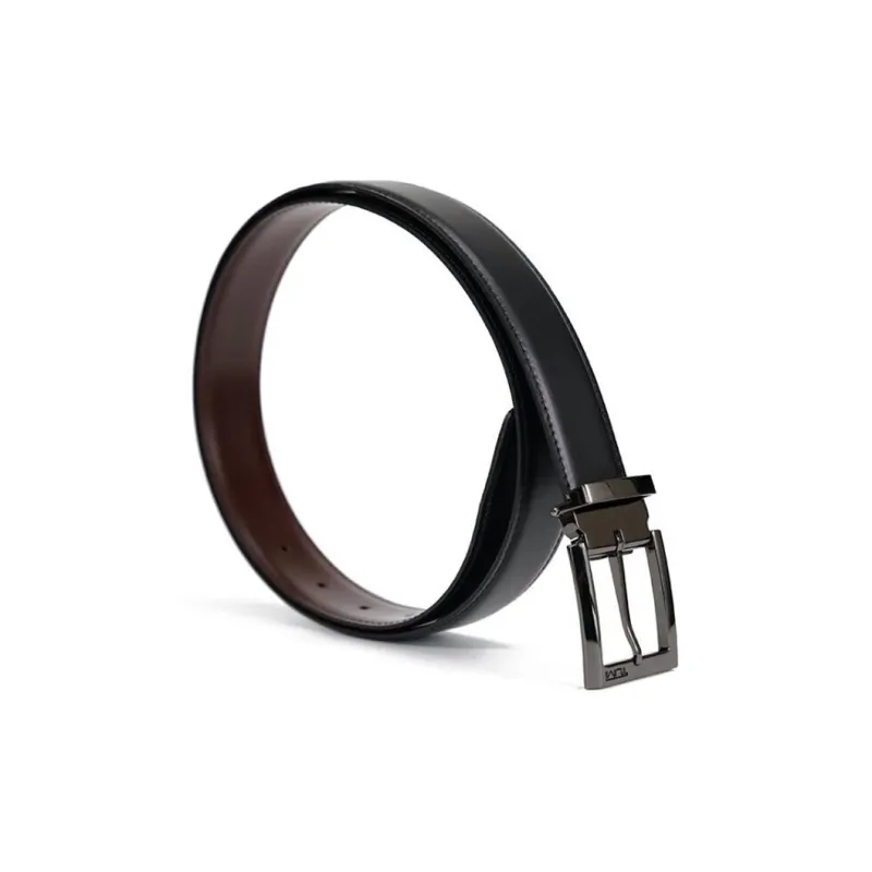TUMI Letter Logo Emblem Pin Buckle Leather Belts Men's Black/Brown Width 3.5CM-2