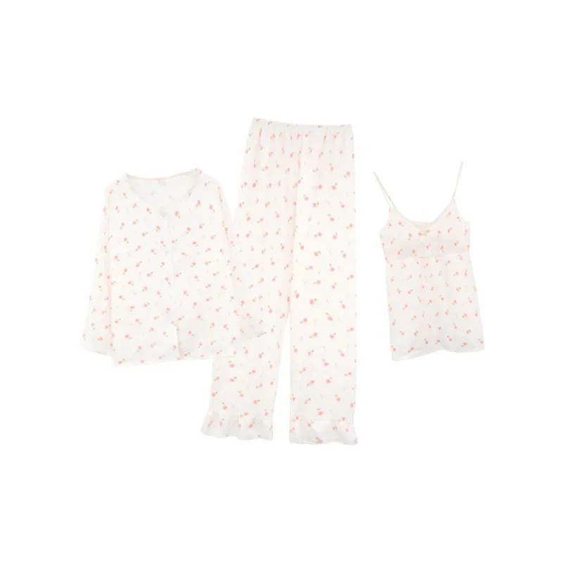 CAIHENGTONG Pajama Set Women's Small Red Flower-0