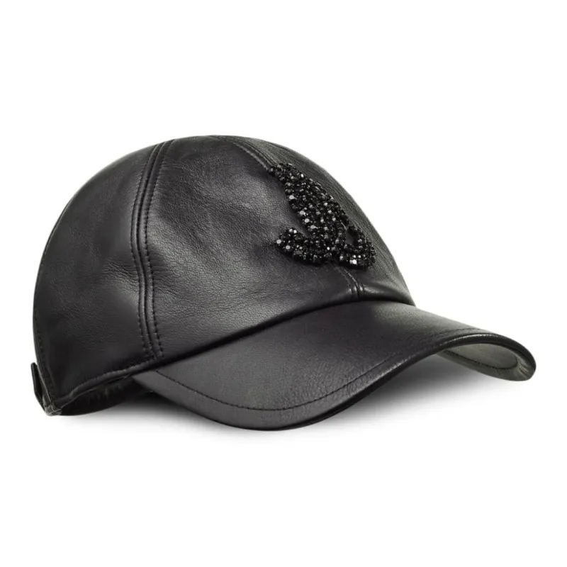 Jimmy Choo Nappa Leather Cotton Baseball Caps Women's Black-1