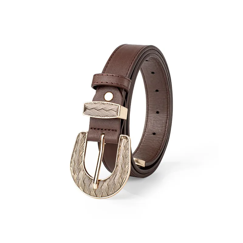 FUO Brogues Metal Fashionable Versatile Urban Chic Style Vintage With Buckle Carved Design Leather Belts Unisex-4
