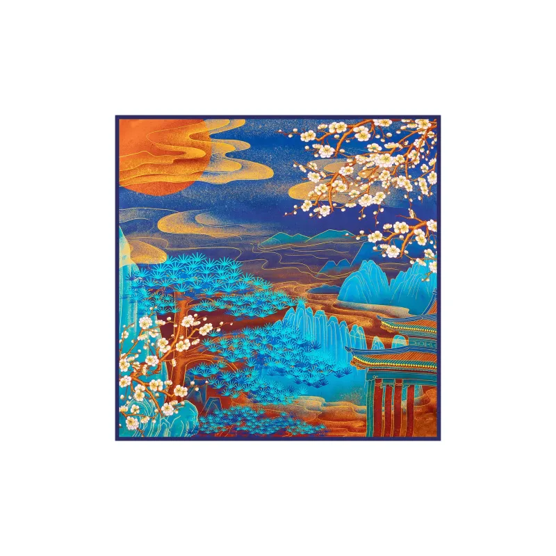 Shanghai Story 100% Mulberry Silk Scarves Women's Blue White, Gift Box Set-19
