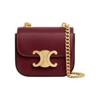 CELINE Shiny Calfskin Shoulder Bag, Crossbody Bag Mini Women's Light Burgundy