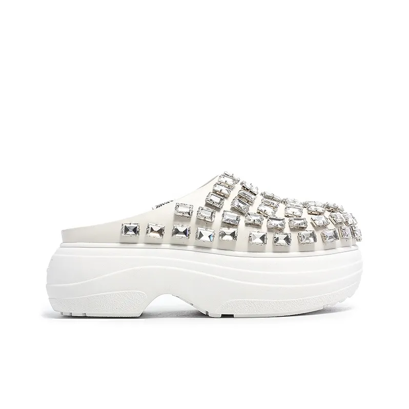 BLOCCO5 Rubber Sole Rhinestone Stud Abrasion Resistant Slip Resistant Wrap toe Slippers Women's-7