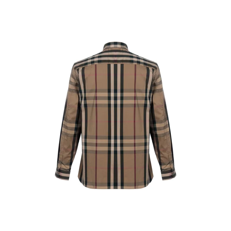 Burberry Check Point Collar Single-Breasted Long Sleeve Shirt Brown-1