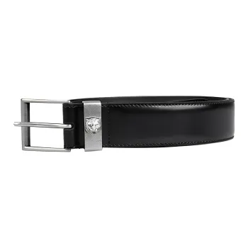 GUCCI Distressed Square Pin Buckle With Small Tiger Head Leather Belts Unisex Black Width 3.5cm