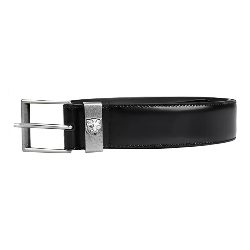 GUCCI Distressed Square Pin Buckle With Small Tiger Head Leather Belts Unisex Black Width 3.5cm-0