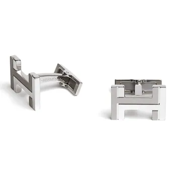 HERMES Metal Palladium-Plated Cufflinks Men's Silver