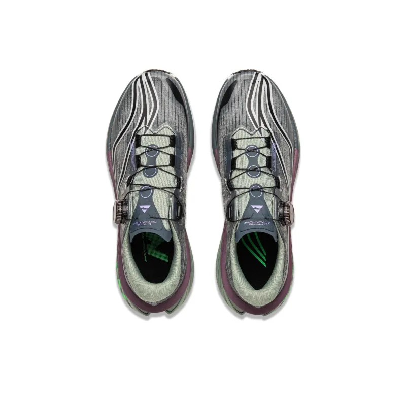 LiNing Dilu Cushioning Wear Resistant Slip Resistant Rebound Low Top Trail Running Running Shoes Men's Gray Green-3