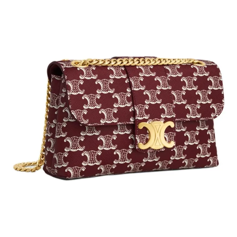 CELINE Leather Shoulder Bag Crossbody Bag Women's Light Burgundy Red-2
