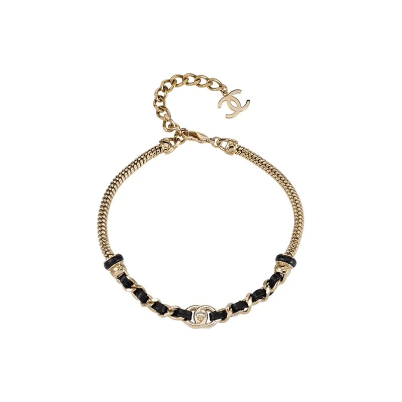 CHANEL Leather Necklaces Women's Gold/Black-0