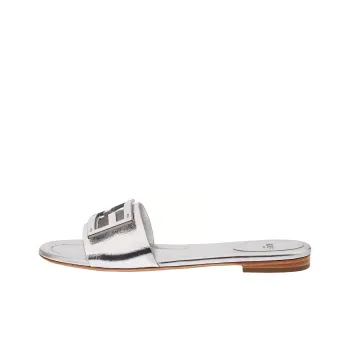 FENDI Baguette Logo Plaque Metallic Slides Women's