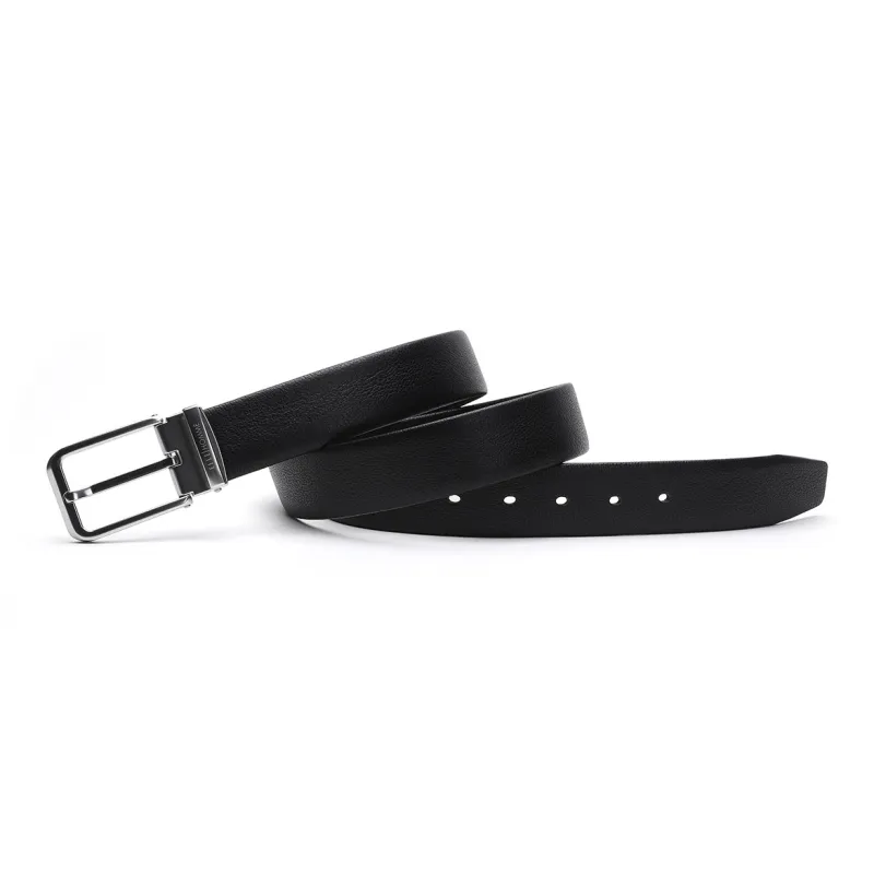 ELLE HOMME Pin Buckle Belt Casual Fashion Top Grain Cow Leather Belts Men's Black Width 3.4cm-2