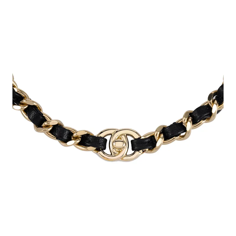 CHANEL Leather Necklaces Women's Gold/Black-1