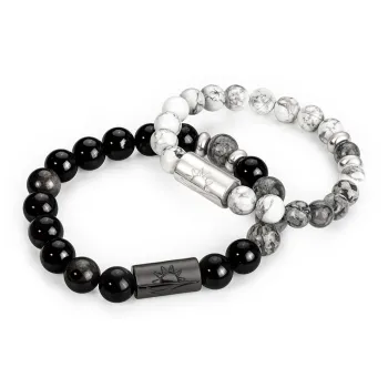 SIMPLE JOYS Obsidian White Turquoise Map Stone Bracelets Unisex Black White Gray Gift Box Set