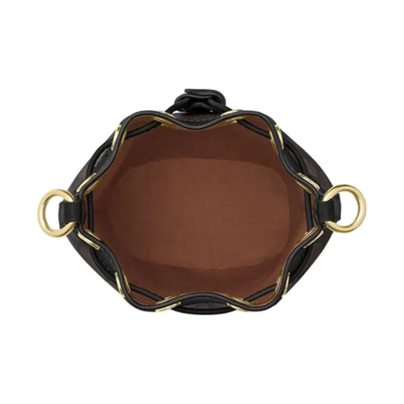 COACH Dempsey PVC With Leather Bucket Bag, One Shoulder Handbag, Crossbody Bag Mini Women's Dark Brown-2