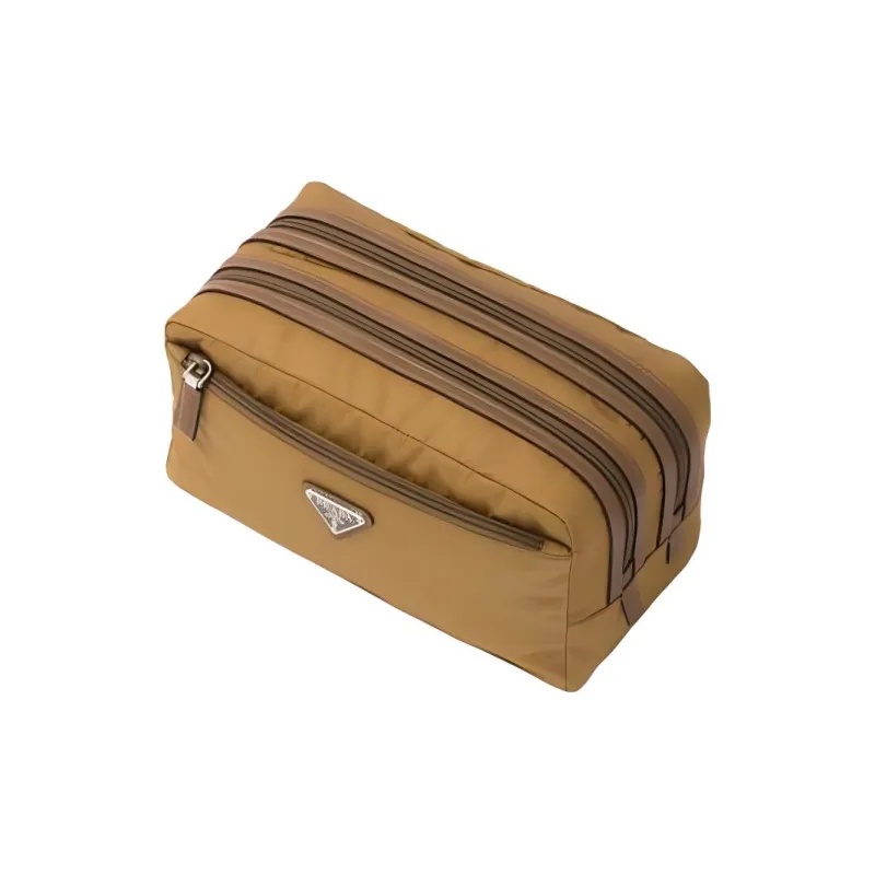 PRADA Fabric With Leather Toiletry Bag Makeup Bag Clutch Men's Brown-1