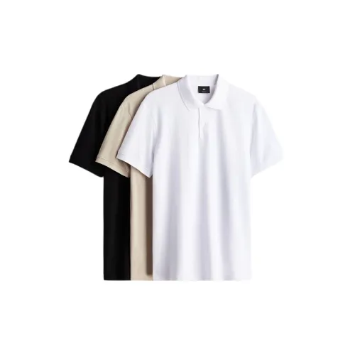 H&M Polo Shirts Men Set Of 3 Black+Beige+White