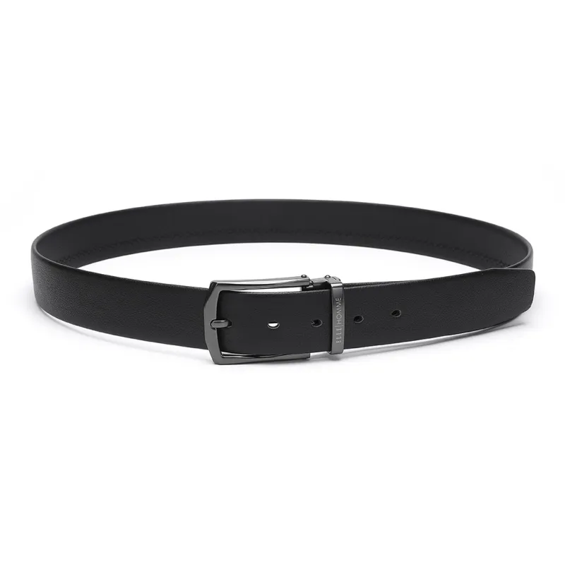 ELLE HOMME Pin Buckle Belt Casual Fashion Top Grain Cow Leather Belts Men's Black Width 3.4cm-17
