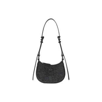 PINKO Half Moon Series Polyester Crossbody Bag, Shoulder Bag Small Size Women's Black