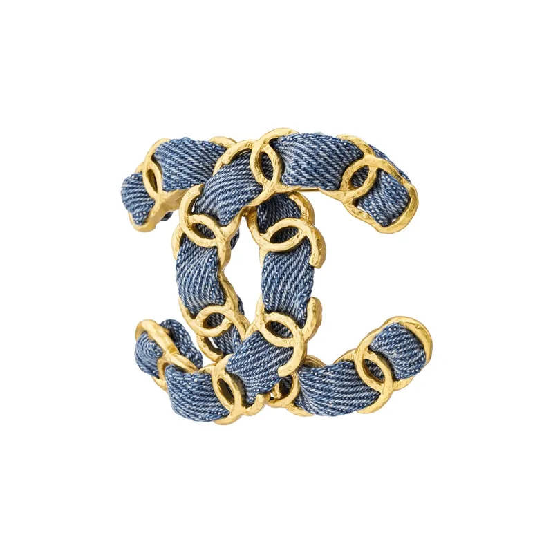 CHANEL Brooches Unisex Gold/Blue-1