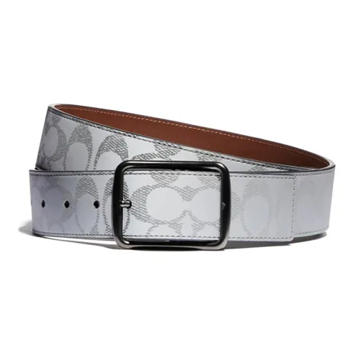 COACH Leather Belts Men Silver/Saddle Brown