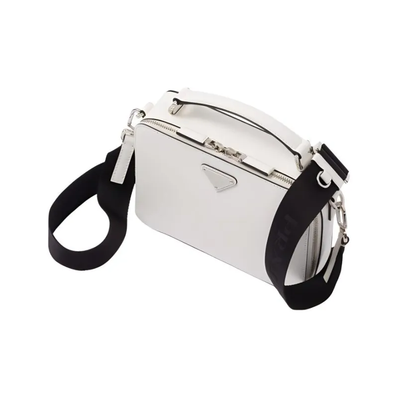PRADA Brique Genuine Leather Portable Crossbody Bag Shoulder Bag Men's White-1